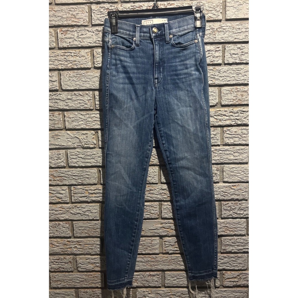 AYR Womens High Rise Slim Fit Jeans Medium Wash Raw Hem Size 25x26 Blue Denim